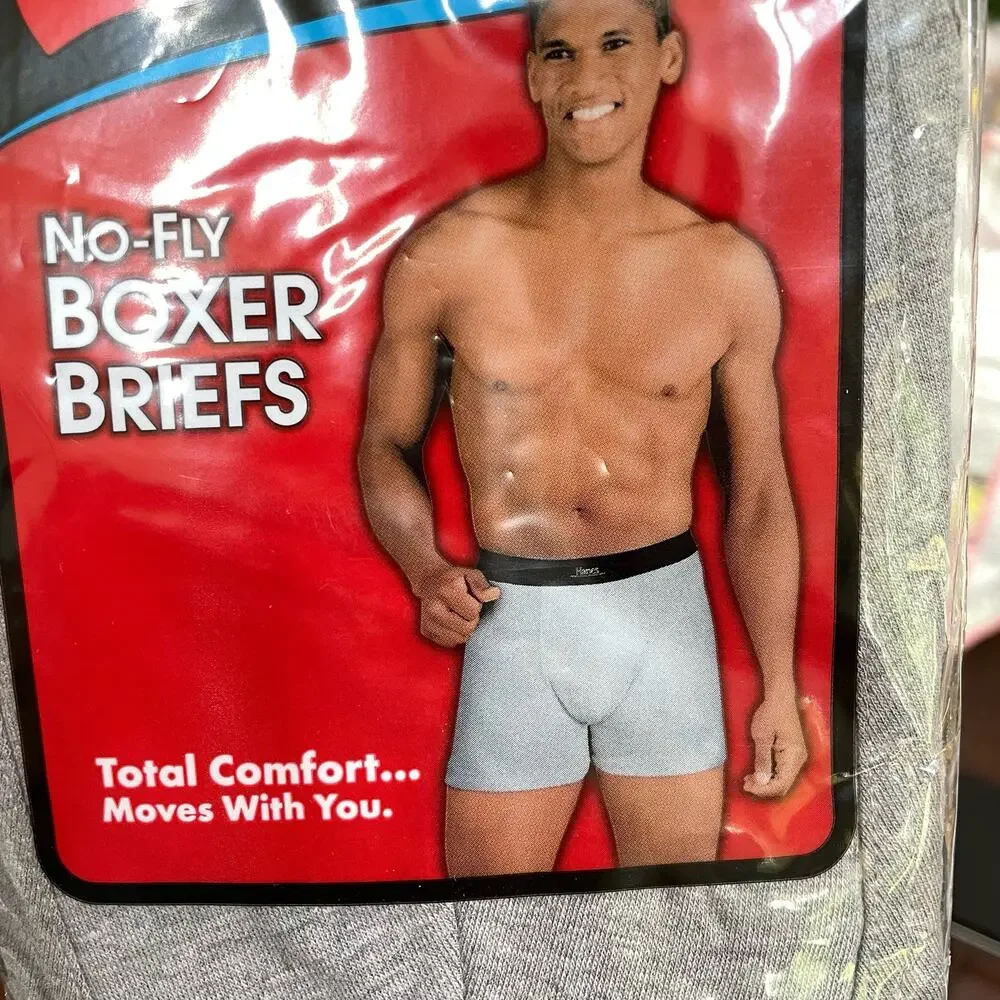 Hanes Stretch No Fly Boxer Briefs Men Small Pair of Gray Underwear New Vtg 2004
